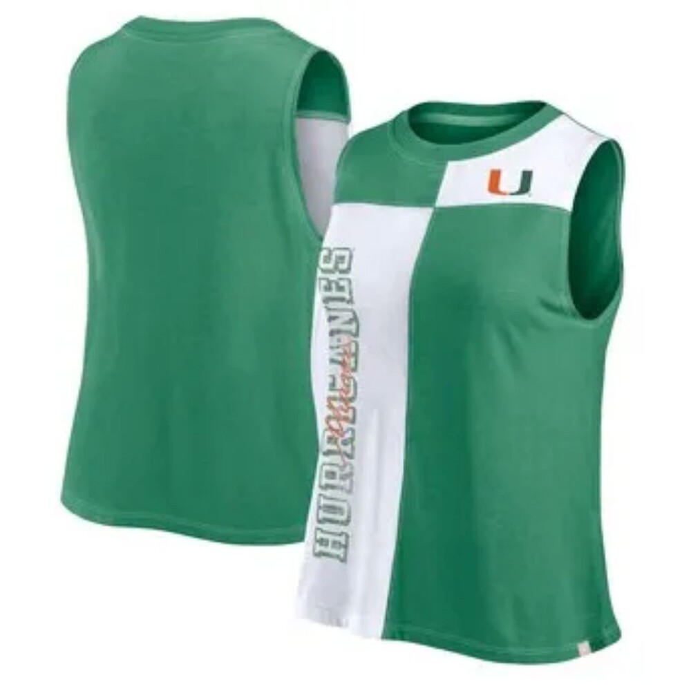 Women's Fanatics Green/White Miami Hurricanes Colorblock High Neck Tank Large